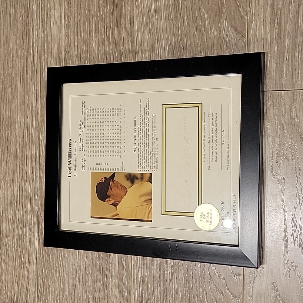 TED WILLIAMS Red Sox Authentic autograph statistics sheet!